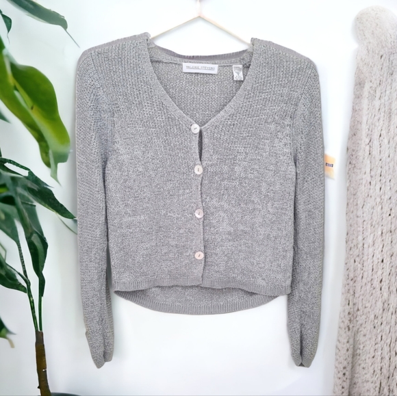 Valerie Stevens Sweaters - Valerie Stevens Gray Wrap Knit Pearl Button Cardigan Sweater Size Small
